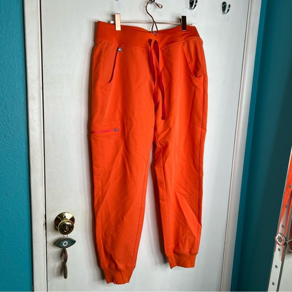 Figs orange scrub pants joggers style waist drawstring